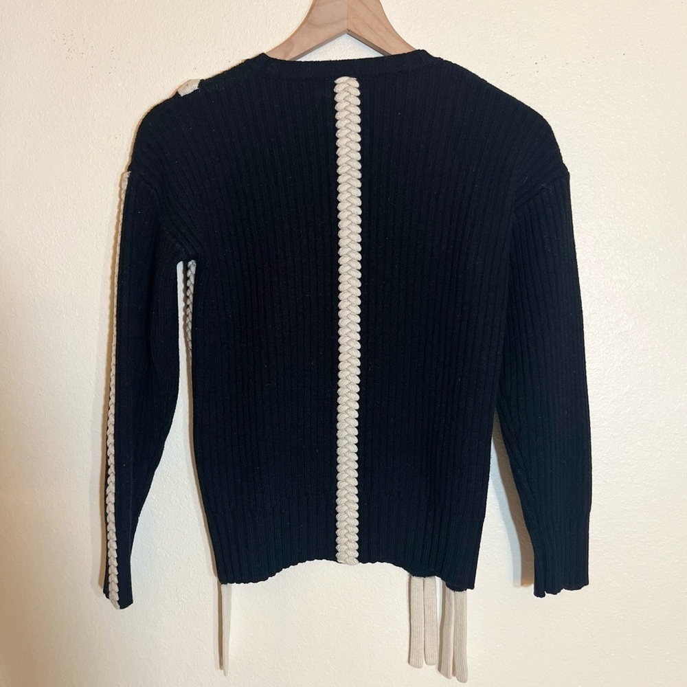 Derek Lam 100% Merino Wool Ribbed Knit Sweater with Braided Detail - Picture 4 of 12